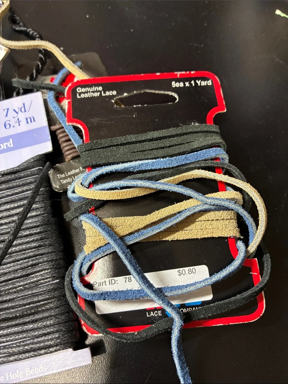Lot of Black Cotton Thick Cord and assorted leather cords